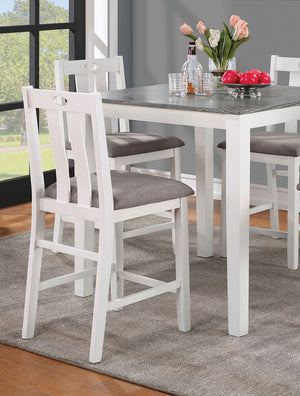 English Elm White 5pc Counter Height Dining Set with Two-Tone Gray Linen Seats, Solid Wood Table & Keyhole Chairs B011P230002