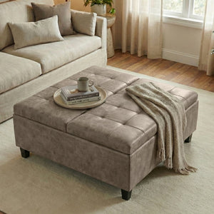 English Elm Harrison Tufted Faux Leather Storage Ottoman with Lift Top for Living Room Use B136P439027