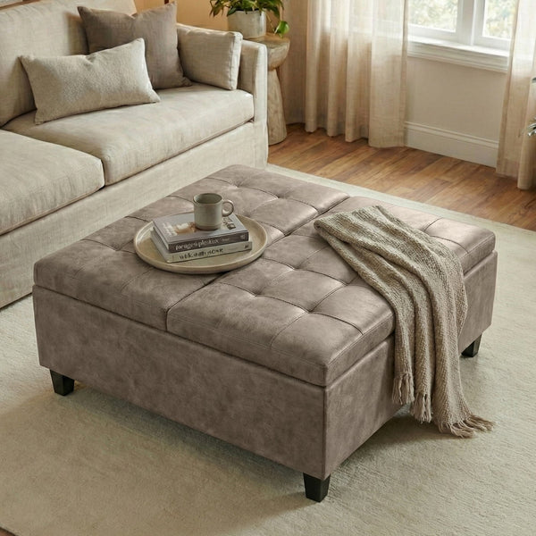 English Elm Harrison Tufted Faux Leather Storage Ottoman with Lift Top for Living Room Use B136P439027