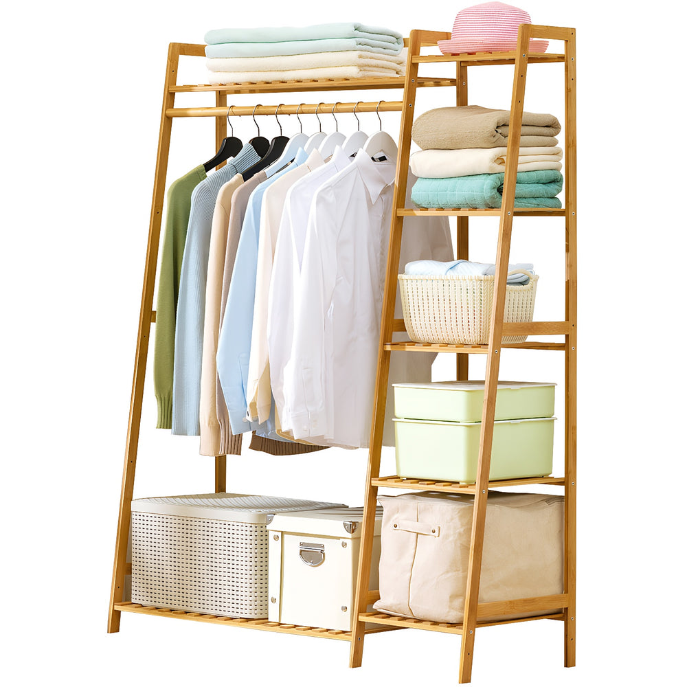 English Elm Bamboo Garment Rack Freestanding Closet Organizer with Shoe Shelf for Entryway W3101P417700