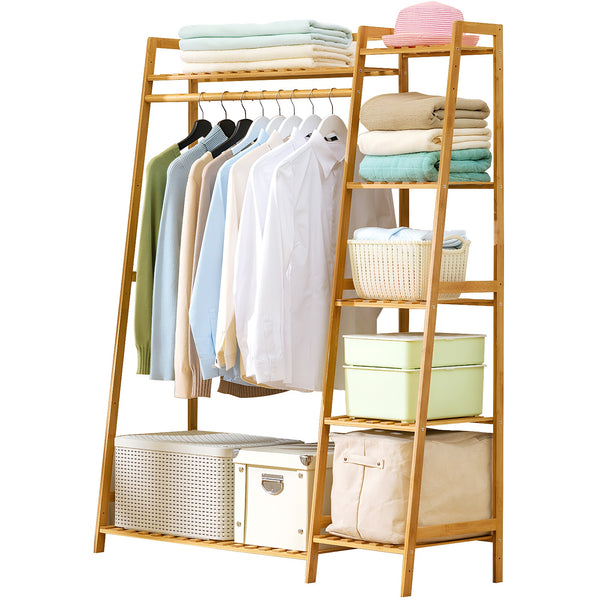 English Elm Bamboo Garment Rack Freestanding Closet Organizer with Shoe Shelf for Entryway W3101P417700