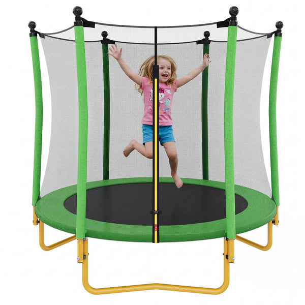 English Elm [without Basketball Hoop] 5.5 Ft Kids Trampoline with Safety Net and Foam Padded Poles Green N739P443065F