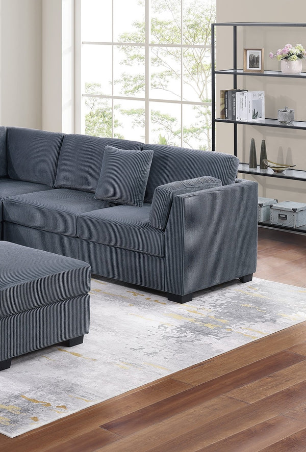 English Elm L-Sectional Corduroy 4-Piece L-Shaped Sectional Sofa Set with Ottoman, Plush Back Cushions & Throw Pillows Dark Gray 34 L x 26 W x 45 H B011S01769