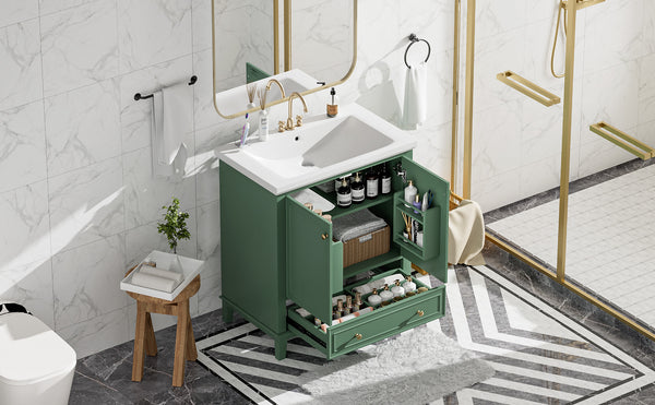 English Elm 30" Stylish Dark Green Bathroom Vanity With Sink Combo, Durable Mdf, Modern Design & Storage Solution SY999606AAF-6