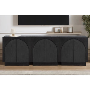 English Elm Mid-Century wooden sideboard buffet with arched doors and rounded edges, spacious storage, durable craftsmanship nurturing warmth Black 33 L x 19 W x 29 H B011P367183
