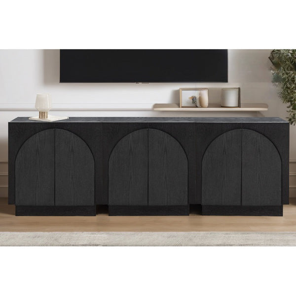 English Elm Mid-Century wooden sideboard buffet with arched doors and rounded edges, spacious storage, durable craftsmanship nurturing warmth Black 33 L x 19 W x 29 H B011P367183