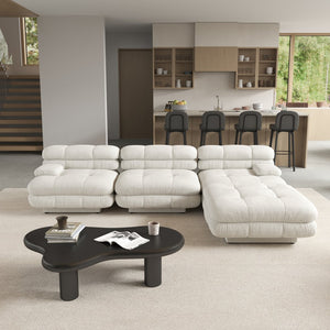 English Elm Urban Modern Modular Sofa Teddy Fleece Capitonné Design High Modularity Plush Comfort Corner Ready for Cozy Living Spaces Beige B341S00036