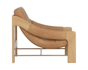 Sunpan RAFFERTY Lounge Chair - Luxurious Dark Olive Leather with Solid Oak Frame and Brushed Gold Accents Brown 112677