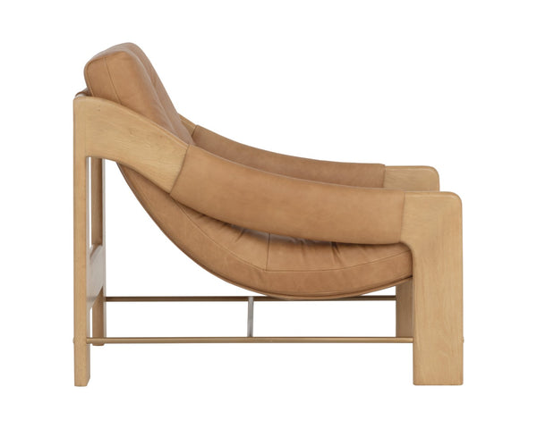 Sunpan RAFFERTY Lounge Chair - Luxurious Dark Olive Leather with Solid Oak Frame and Brushed Gold Accents Brown 112677