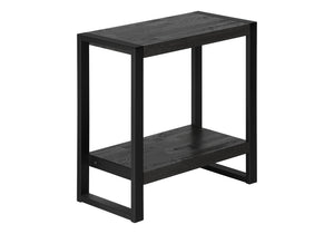English Elm Accent C-Shaped Side Table with Reclaimed Wood-Look Top and Sleek Metal Frame for Small Spaces Black 28 L x 15 W x 9 H B2710P219149