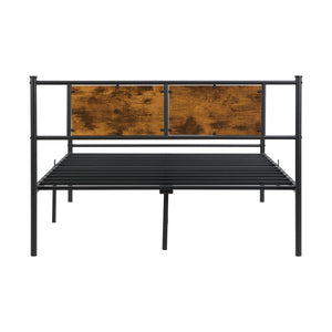 English Elm Queen Steel Bed Frame with Wood Panel Headboard Modern Matte Black Bedroom Design W2297P281497