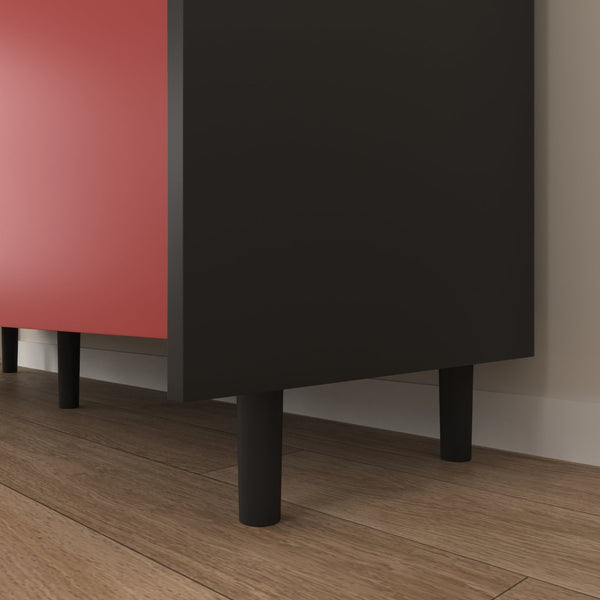 English Elm Sideboard Buffet Cabinet - Modern Black & Red Storage Solution With Drawers & Open Shelves For Style W409P176598-GIGA