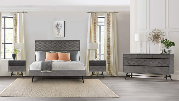 English Elm Makena Six Drawer Acacia Wood Dresser with Honeycomb Relief Sculpted Gray Finish B2736P464858