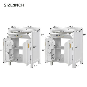 English Elm Modern 48 Inch Freestanding Bathroom Vanity Dual Ceramic Sinks Soft Close Gold Handles White N729P000008K