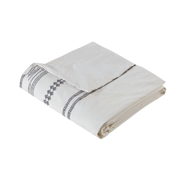 English Elm Full/Queen Cotton Printed Duvet Cover Set with Trims — 100% Percale, Tufted Boho Stripes, Hidden Closures B03596487