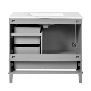English Elm 36" Grey Bathroom Vanity Solid Pine Frame with Soft-Close Door, 3 Drawers, Ceramic Top, Modern Durability and Storage (36"W) N729P211167E