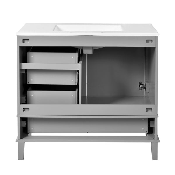 English Elm 36" Grey Bathroom Vanity Solid Pine Frame with Soft-Close Door, 3 Drawers, Ceramic Top, Modern Durability and Storage (36"W) N729P211167E