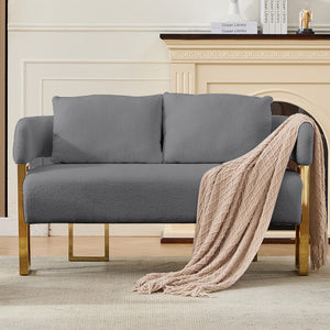 English Elm TS Modern decorative chair with teddy fleece upholstery, ergonomic sponge cushion and gold legs for luxe comfort and style Grey+Gold W2311P364626