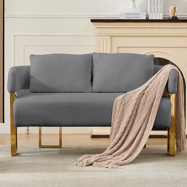 English Elm TS Modern decorative chair with teddy fleece upholstery, ergonomic sponge cushion and gold legs for luxe comfort and style Grey+Gold W2311P364626