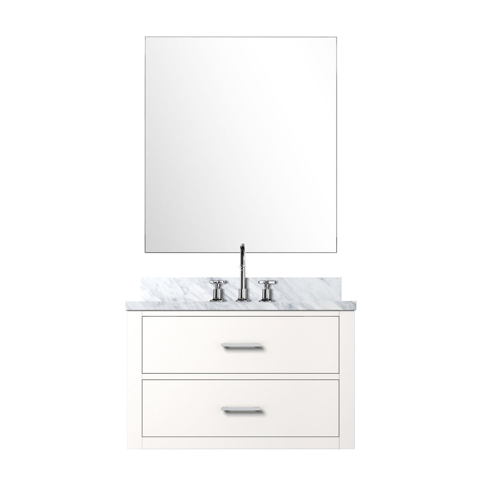 English Elm White Single Bath Vanity Set With Carrara Marble Top, Mirror & Faucet - Perfect For Small Spaces B2731S01972-GIGA