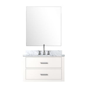 English Elm White Single Bath Vanity Set With Carrara Marble Top, Mirror & Faucet - Perfect For Small Spaces B2731S01972-GIGA