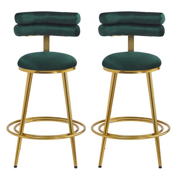 English Elm Christopher Knight Home® - 27.65'' 27.65" Modern Counter Stools Set of 2 with Luxurious Velvet Upholstery, Ergonomic Curved Back, Iron Frame & Footrest Dark Green N780P194940E