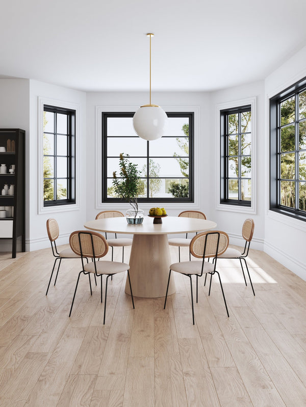 English Elm Jardin Cane Back Upholstered Dining Chair with Metal Legs, Woven Polycotton Seat, Fully Assembled Natural+Cream B365P398300