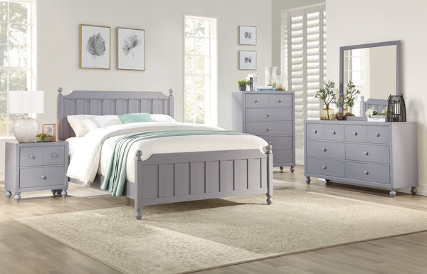 English Elm Transitional Gray Nightstand with Turned Feet & Wood Knobs, 2 Drawers Farmhouse Modern Bedroom B011P294629