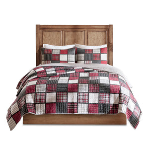 JLA Home Woolrich - Oversized Cotton Plaid Quilt Set — Red & Gray Tartan Cabin Style, Lightweight Breathable Fill, Machine Washable 94 L x 106 W x 0.25H WR13-2524