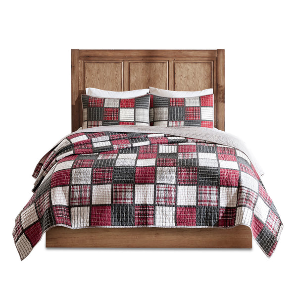 JLA Home Woolrich - Oversized Cotton Plaid Quilt Set — Red & Gray Tartan Cabin Style, Lightweight Breathable Fill, Machine Washable 94 L x 106 W x 0.25H WR13-2524