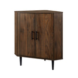 English Elm Walker Edison - Contemporary 2-Door Mixed-Material Corner Accent Cabinet - Dark Walnut