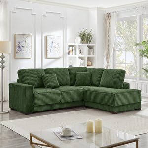 English Elm 93" Sectional Sofa L-Shaped Upholstered Corduroy 3-Seater with Reversible Chaise, Solid Wood Frame, Plush Coil-Foam Cushions Green W1097S00224