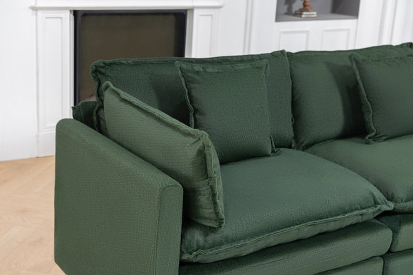 English Elm Modern Chenille Sectional Sofa with Ottoman Modular Layout for Spacious Living Rooms Antique Green W2530S00019