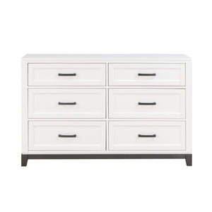 English Elm White Six Drawer Dresser with Picture Frame Fronts and Metallic Accents for Bedroom B011P270965