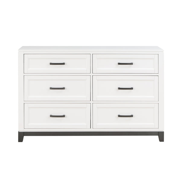 English Elm White Six Drawer Dresser with Picture Frame Fronts and Metallic Accents for Bedroom B011P270965