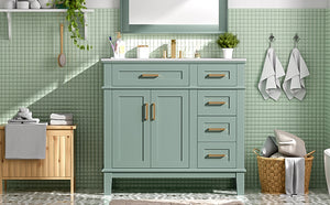 English Elm 36" Green Modern Bathroom Vanity with Ceramic Sink, 4 Soft-Close Drawers & Doors, Solid Wood Build N729P253935F