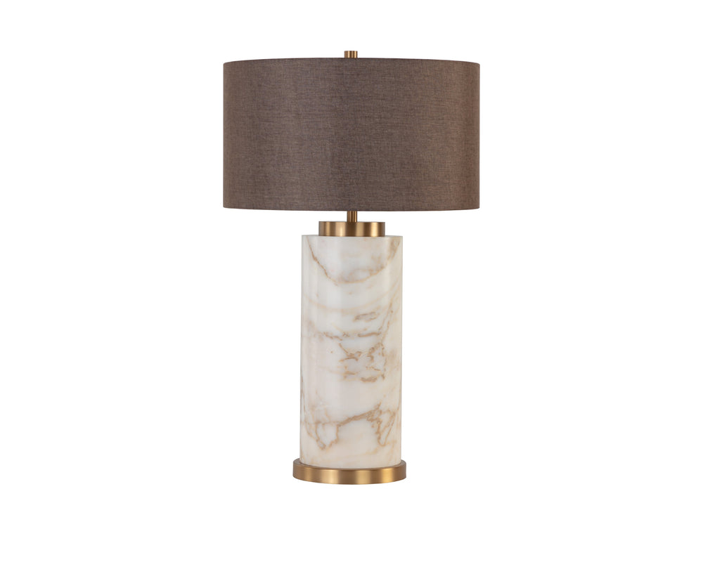 Sunpan Apollolina Table Lamp - Modern Elegance In Hand-carved Italian Marble With Grey Linen Shade Grey Fabric 112418