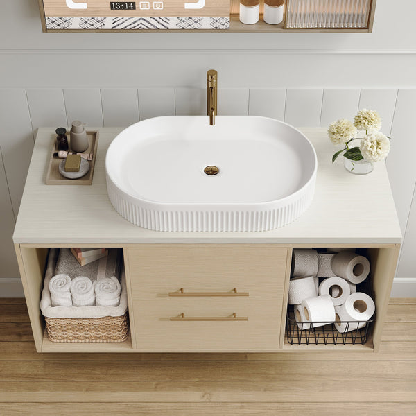 English Elm Modern Floating Bathroom Vanity Oval Ceramic Sink Plywood Cabinet Soft Close Storage W3136S00077