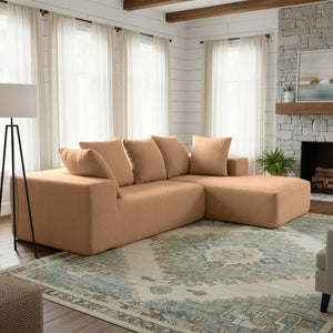 English Elm Full Foam Modular L-shaped Sectional Sofa Flannelette Upholstered with Five Throw Pillows Brown W3326S00025