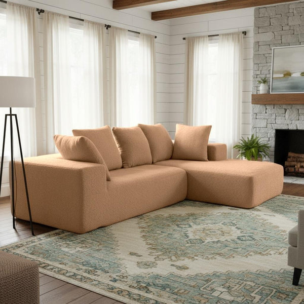 English Elm Full Foam Modular L-shaped Sectional Sofa Flannelette Upholstered with Five Throw Pillows Brown W3326S00025