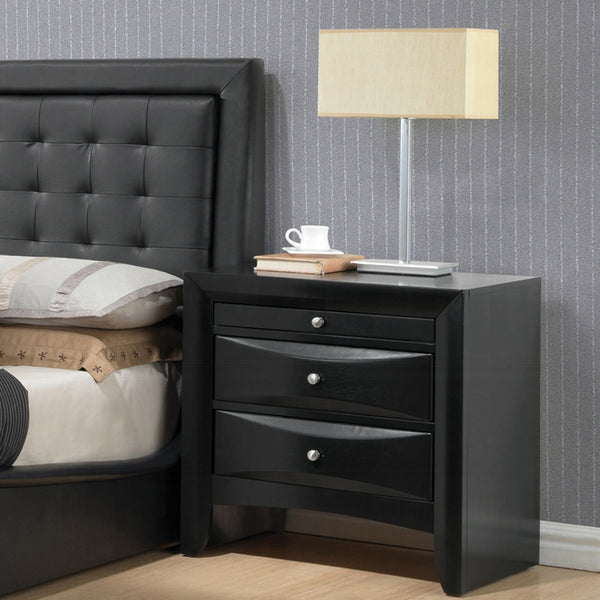 English Elm Black 2-Drawer Nightstand with Tray — Elegant Okume Veneer Bedside Storage, Durable Top, Classic Design B062P209405