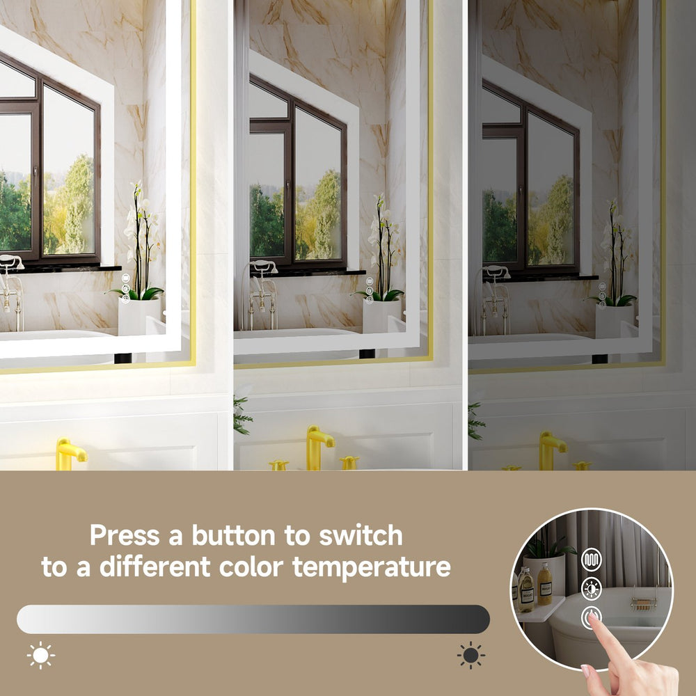 English Elm 28x36" Gold Tempered Mirror with Dual LED Strips, 3-Color Temp, UL Listed, Plug & Kit Included T3177P320568