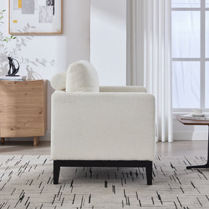 English Elm 35.4" Modern Farmhouse Ivory Boucle Accent Chair With Black Legs, Bolster Pillows For Cozy Living Room W3118P283469