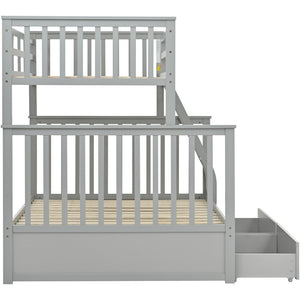English Elm Twin Over Full Bunk Bed With Storage Drawers – Stylish Gray Wooden Bed With Safety Rails & Ladder K495S00001-GIGA