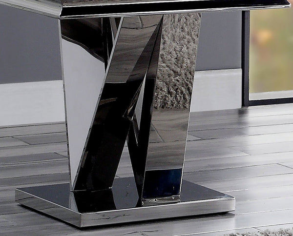 English Elm 1pc End Table Luxe Faux Marble Top with Beveled Edge, Interlocking Pedestal Base, Sleek Metal Finish, 23" Height, Elegant Accent Piece Chrome 28 L x 27 W x 3 H B2741S00434