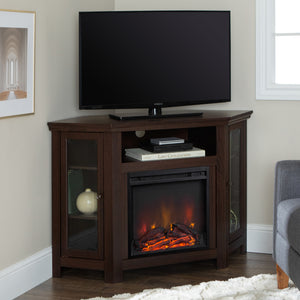 English Elm Walker Edison - Classic Glass-Door Fireplace TV Stand Corner Console with Electric Fireplace, Space-Saving MDF Design Brown B185P169415