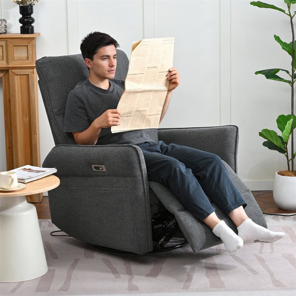 English Elm 270° 270° Power Swivel Recliner Chair with USB Ports, 30° Rocking, 95–150° Recline for Small Spaces Dark Gray W1028S00050