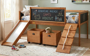 English Elm Twin Kids Loft Bed Solid Pine Frame with Slide Chalkboard and Climbing Rope Play Zone Natural N708P340493D