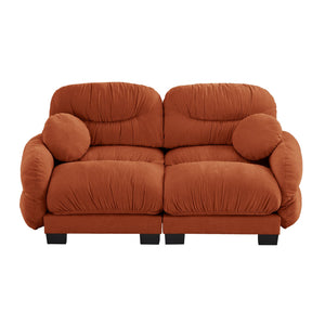 English Elm Pleated Chenille Two Seater Modular Sofa with Curved Armrests and Ergonomic Foam Cushions Orange W5656S00064