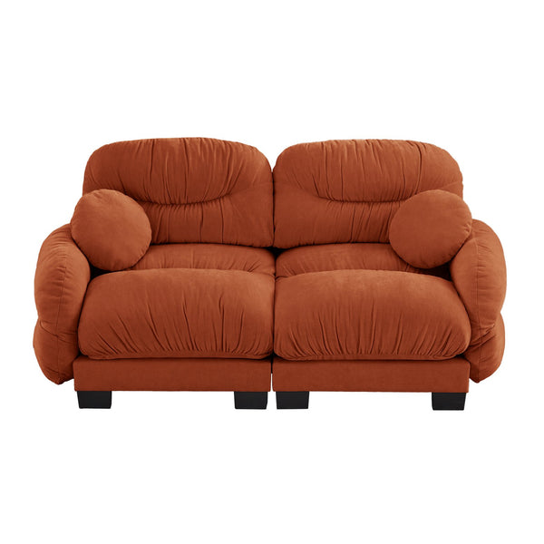 English Elm Pleated Chenille Two Seater Modular Sofa with Curved Armrests and Ergonomic Foam Cushions Orange W5656S00064